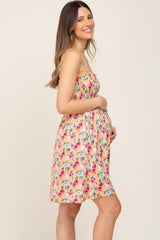 Peach Floral Smocked Sleeveless Maternity Dress