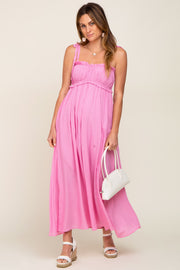 Pink Sleeveless Ruffle Trim Maxi Dress