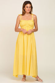 Yellow Sleeveless Ruffle Trim Maxi Dress