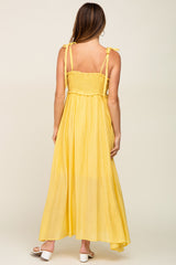 Yellow Sleeveless Ruffle Trim Maxi Dress