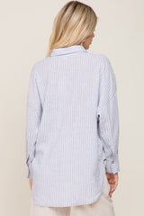 Light Blue Linen Striped Button Up Top