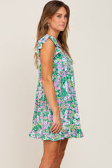 Green Floral Ruffle Sleeve Babydoll Dress