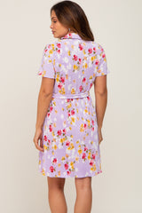 Lavender Floral Pleated Button Down Maternity Dress