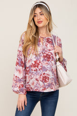 Mauve Floral Front Tie V-Neck Maternity Blouse