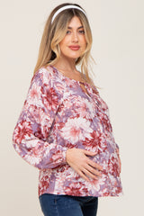 Mauve Floral Front Tie V-Neck Maternity Blouse