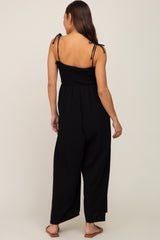 Black Sleeveless Cropped Maternity Jumpsuit