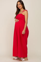 Red Sleeveless Cropped Maternity Jumpsuit