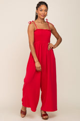 Red Sleeveless Cropped Jumpsuit