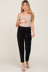 Black Drawstring Maternity Dress Pants