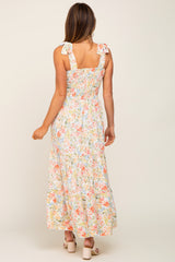 Coral Floral Shoulder Tie Maxi Dress