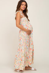 Coral Floral Shoulder Tie Maternity Maxi Dress