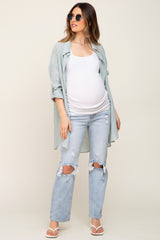 Light Blue Distressed Ripped Knee Straight Maternity Jeans