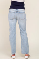 Light Blue Distressed Ripped Knee Straight Maternity Jeans