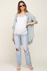 Light Blue Distressed Ripped Knee Straight Maternity Jeans