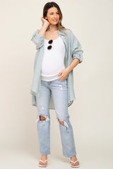 Light Blue Distressed Ripped Knee Straight Maternity Jeans