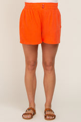 Coral Button Front Linen Maternity Shorts