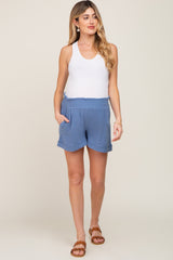 Blue Cotton Gauze Maternity Shorts