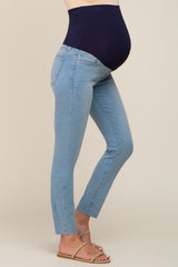 Light Blue Raw Hem Maternity Skinny Jeans