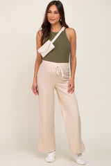 Beige Stretch Drawstring Wide Leg Maternity Pants