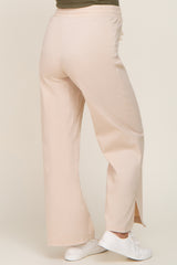 Beige Stretch Drawstring Wide Leg Maternity Pants