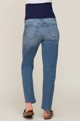 Medium Wash Distressed Straight Leg Maternity Jeans