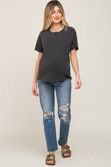 Medium Wash Distressed Straight Leg Maternity Jeans