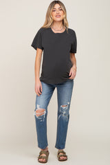 Medium Wash Distressed Straight Leg Maternity Jeans