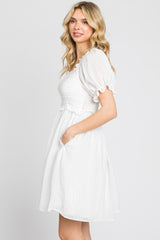 White Smocked Puff Sleeve Dress