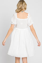 White Smocked Puff Sleeve Dress