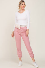 Pink Basic Pocketed Sweatpants