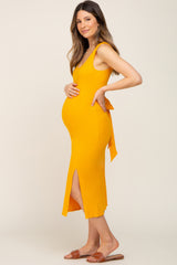 Yellow Ribbed Back Cutout Maternity Midi Dress