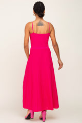 Fuchsia Rib Knit Sleeveless Maxi Dress