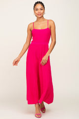 Fuchsia Rib Knit Sleeveless Maxi Dress