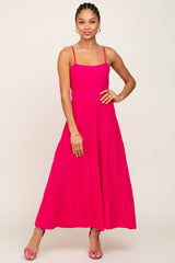 Fuchsia Rib Knit Sleeveless Maxi Dress