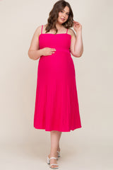 Fuchsia Rib Knit Sleeveless Maternity Plus Maxi Dress