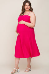 Fuchsia Rib Knit Sleeveless Maternity Plus Maxi Dress