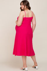 Fuchsia Rib Knit Sleeveless Maternity Plus Maxi Dress