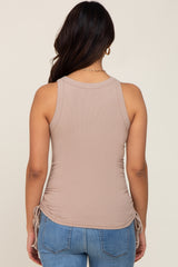 Taupe Ruched Tie Maternity Tank Top