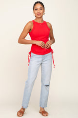 Red Ruched Tie Tank Top