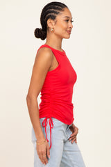 Red Ruched Tie Tank Top