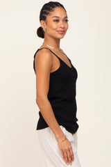 Black Ribbed Snap Button Cami