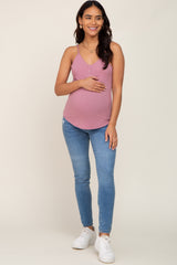 Mauve Ribbed Snap Button Maternity Cami