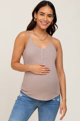 Mocha Ribbed Snap Button Maternity Cami