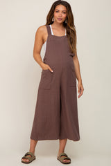 Brown Sleeveless Cropped Maternity Jumpsuit