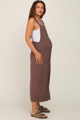 Brown Sleeveless Cropped Maternity Jumpsuit