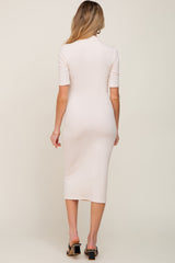 Cream Ribbed Mock Neck Maternity Midi Dress