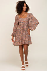 Mocha Floral Pleated Dress