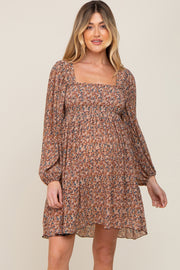 Mocha Floral Pleated Maternity Dress