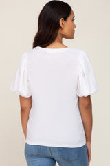 White Heather Puff Sleeve Maternity Top