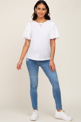 White Heather Puff Sleeve Maternity Top